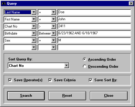 Query dialog box