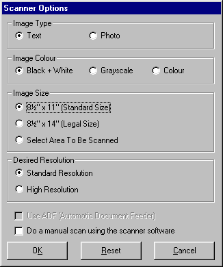 Scanner Options dialog box